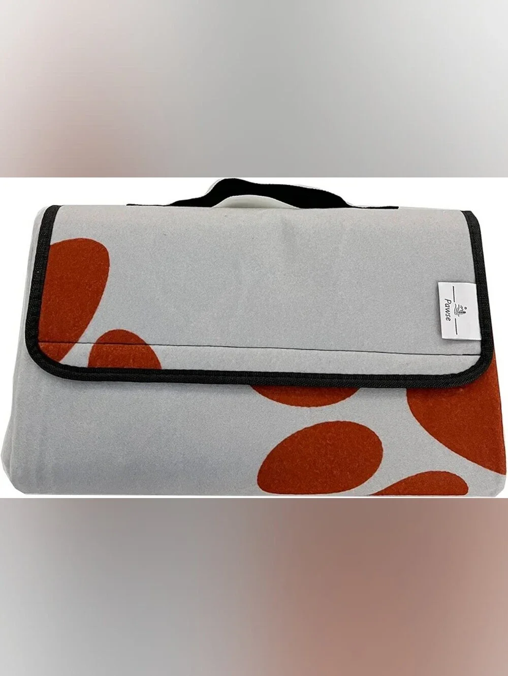 Dog Waterproof Picnic/Outdoor Blanket - Gray with Rust Paw Print
